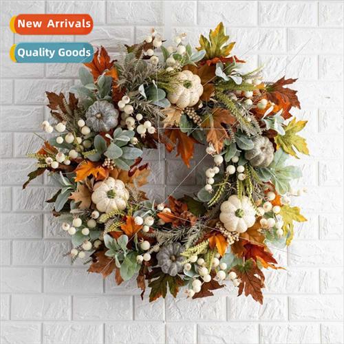 Fall Whe Pumpkin Maple Leaf Wreath Thanksgiving Harvest Fest