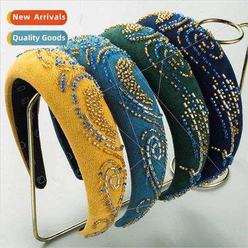 Hand-stched rice bead hair bands vintage velvet temperament