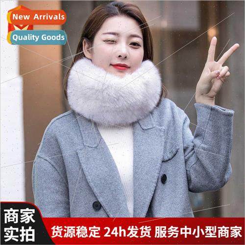 Korean  female fox hair weaving elastic fur scarf hat dual-p