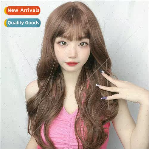 Wig female air bangs long curly hair fluffy chemical fiber w