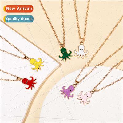 Cute cartoon small octopus necklace simple sweater hundred p