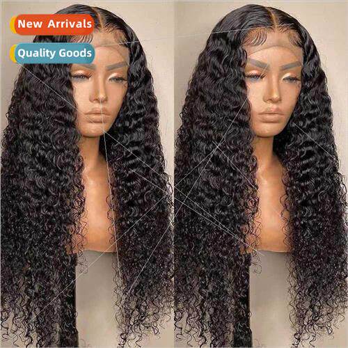 Europe wigs front lace center parted long small curly hair A