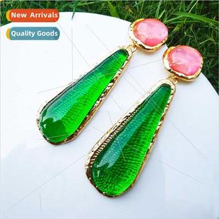 Green Resin Fashion Europe ins 适用Women 2023 Earrings