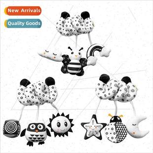 Cartoon animal baby bed winding toys wh rattles black whe be