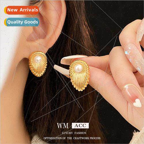 silver pin pearl metal earrings simple versatile earrings fe