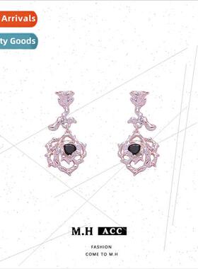 Pink thorns rose earrings female sense 925 earrings wh silve