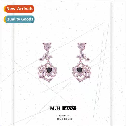 Pink thorns rose earrings female sense 925 earrings wh silve