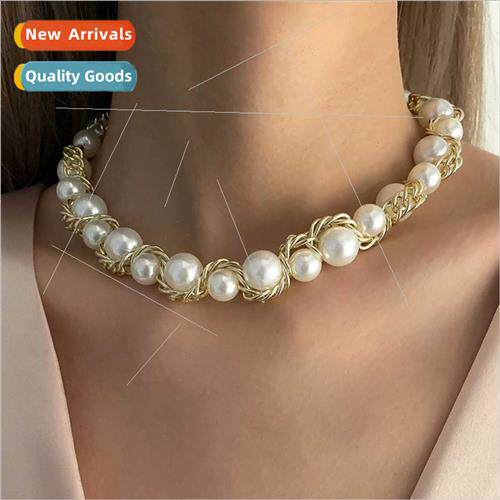 New tide Europe handmade twist chain beaded necklace female