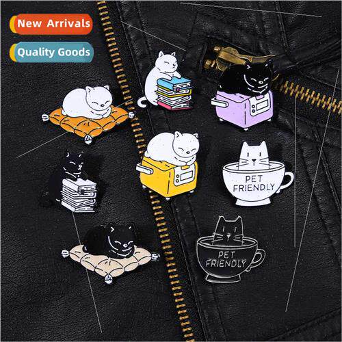 New high-grade alloy animal series brooch cute coffee cat le