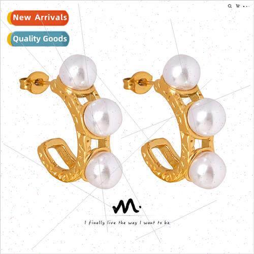 Europe new antique retro French imation pearl U-shaped earri