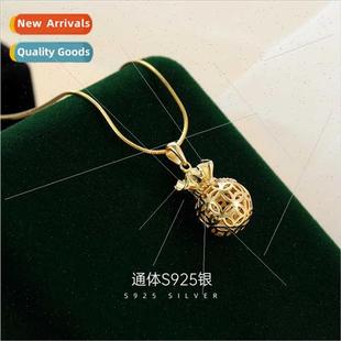 out lucky retro silver fas female hollowed necklace S925 bag