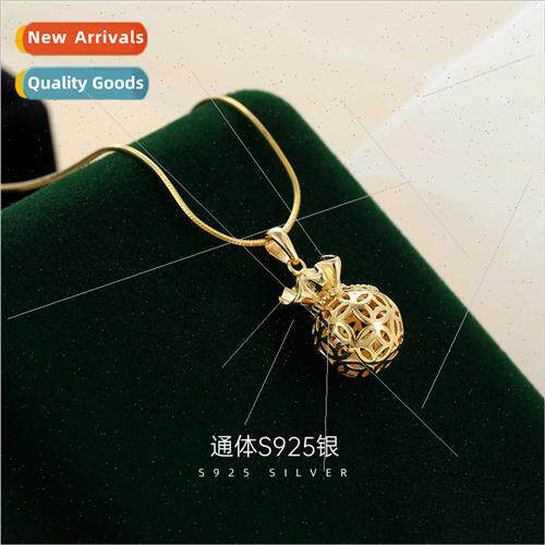 S925 silver hollowed out lucky bag necklace female retro fas