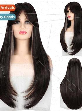 Whole wig female center parted eight bangs pick color long f