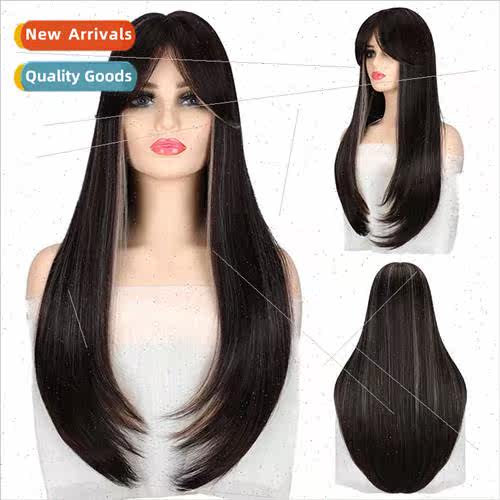 Whole wig female center parted eight bangs pick color long f