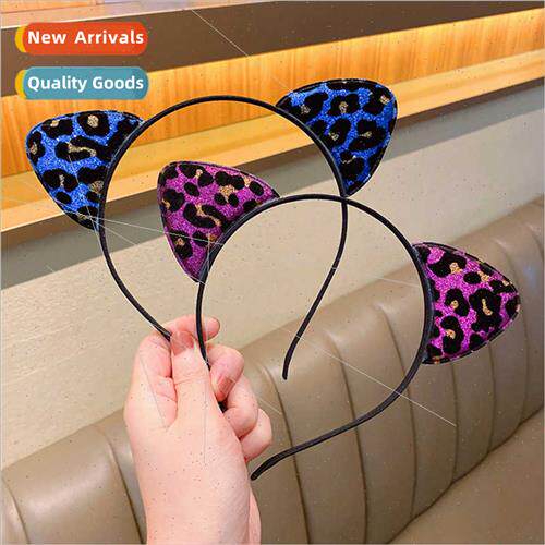 Women cat ear hair bands retro leopard cute animal ear hairp