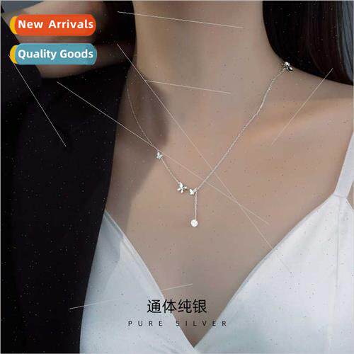 S925 silver Koreadiamond butterfly necklace female simple Mo