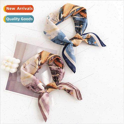 French retro printing small square scarf Korean Korean profe