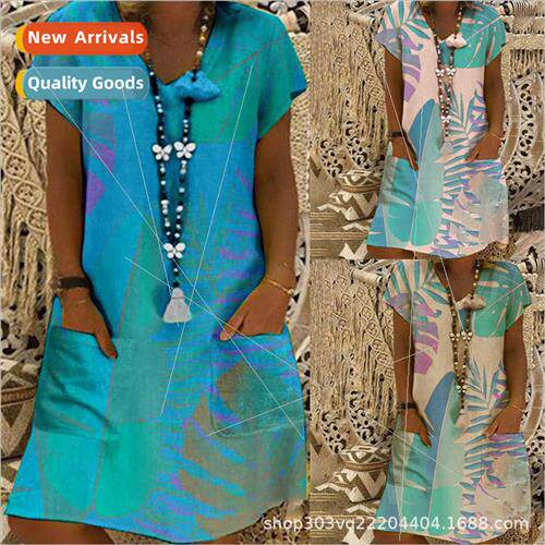 2023 Digal Printed Short Sleeve Midi Dresses Fall Summer v N