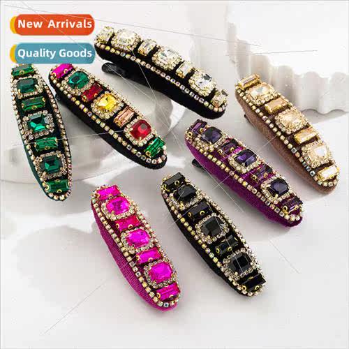 retro sponge velvet color diamond hairpin side clip fashion