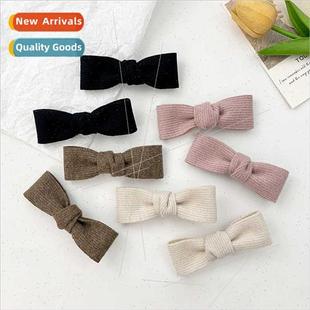 female Japanese simple Corduroy side hairpin versatile bow