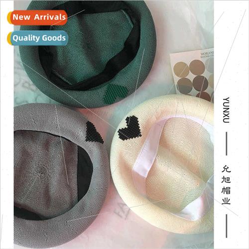 ins green heart beret female set beat painter hat spring sum