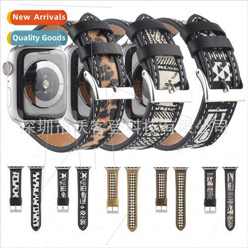 适用Apple Leopard Print ThousBird Check Canvas Leather Watch