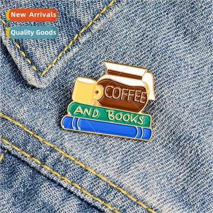 Jewelry Coffee Book Enamel Brooch Reading Time Coffee Lovers