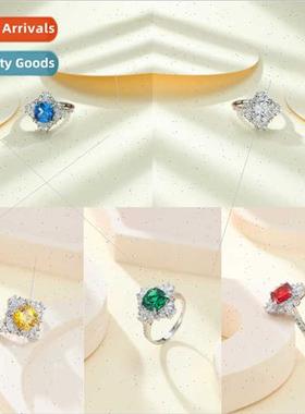 Europe jewelry silver ring ins niche fashion color zirconia