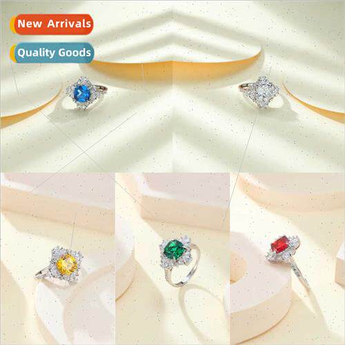 Europe jewelry silver ring ins niche fashion color zirconia