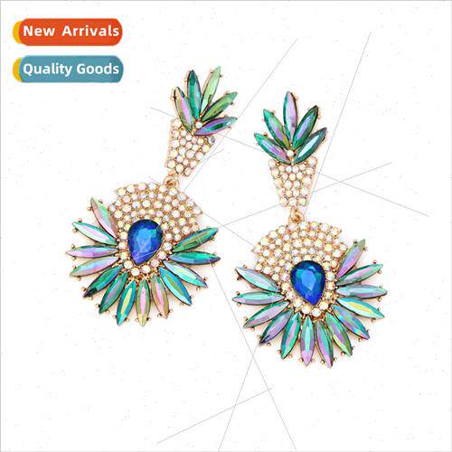 fashion light luxury wind colored diamond flower earrings pe