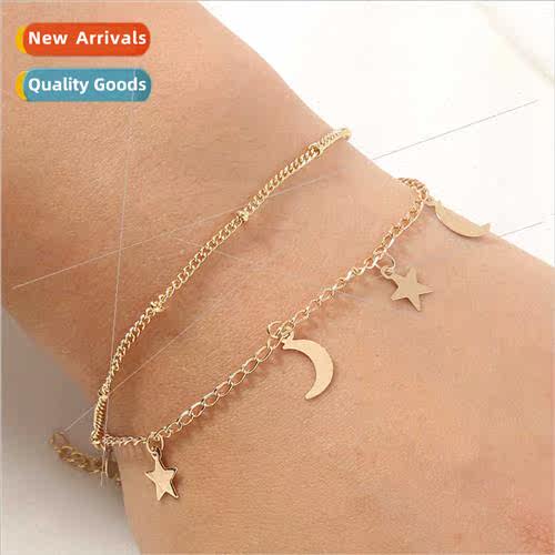 Europe INS Metal Bracelet Copper Sequins Star Moon Pendant D