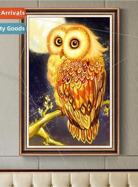 Diamond painting golden owl new living room small hand-appli