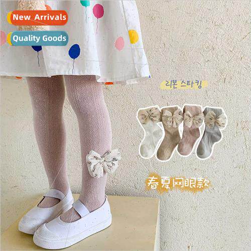 Summer childrens mesh pantyhose solid color bow baby anti-mo