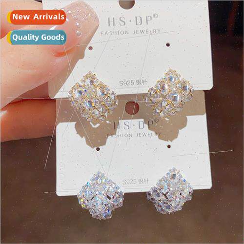 Korea exquise fashion rhombus zirconia earrings s925 silver