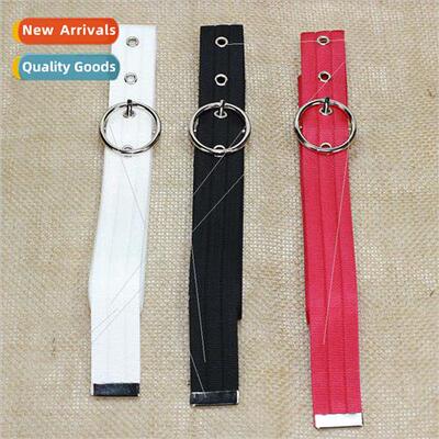 New hollow round buckle cock-eye belt nylon Korean simple je