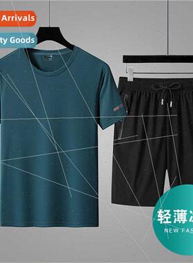 Ice silk leisure su men summer short-sleeved t-shirt shorts