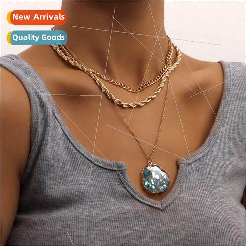 multi-layer twisted collarbone chain jade pendant necklace f