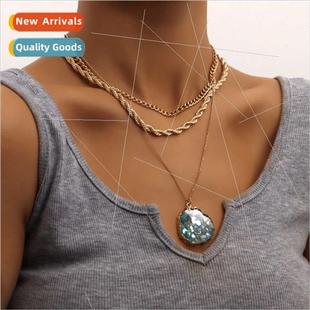 multi-layer twisted collarbone chain jade pendant necklace f