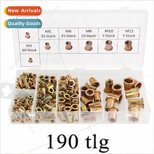 190pcs Color Flat M10 Plated Nuts Rivet Zinc