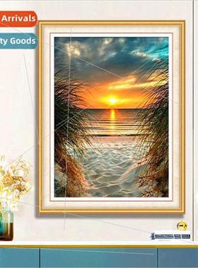 New handmade thread embroidery DIY beach sunset landscape fu
