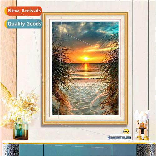 New handmade thread embroidery DIY beach sunset landscape fu