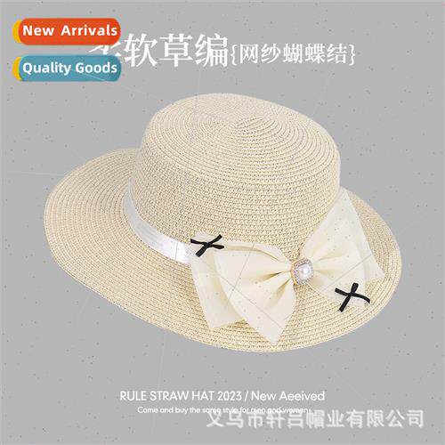 New bow flat top straw hat ladies celebry hat spring summer