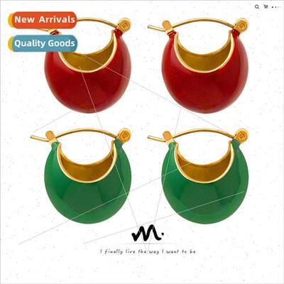 versatile fashion earrings Christmas red green oil drop nd e