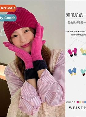 mple Korean knted touch screen gloves warm wool blend high