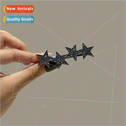 Black rhinestone pentagram hair clip side clip Korean simple