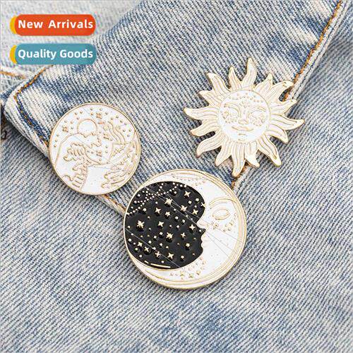 fashion creative sun moon sun moon alloy oil drop brooch stu