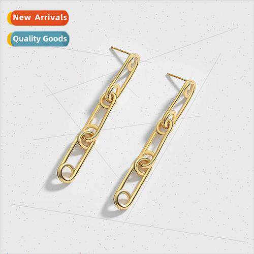 925 silver earrings female Europe niche long chain paper cli