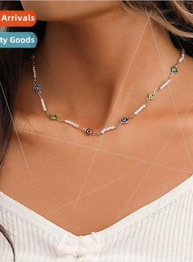 Europe new 2022 Devil eye splicing pearl necklace lockbone c
