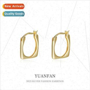 Square Earrings Europe silver Gol ins mple Female 925 Buckle