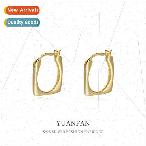 925 silver mple Square Earrings Buckle Female ins Europe Gol